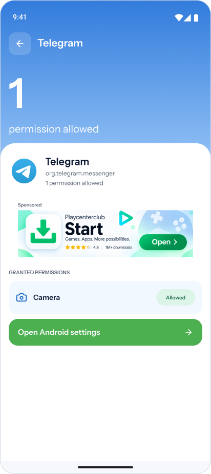 Custom · Telegram details and granted camera access