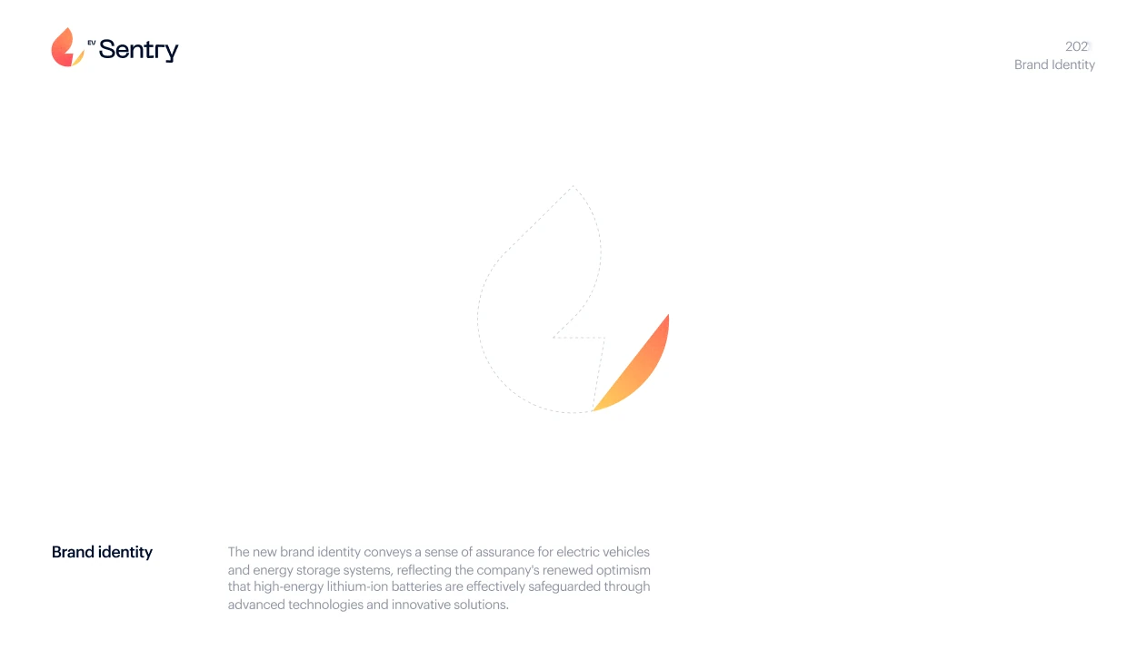 The identity’s title page, the flame mark in outline