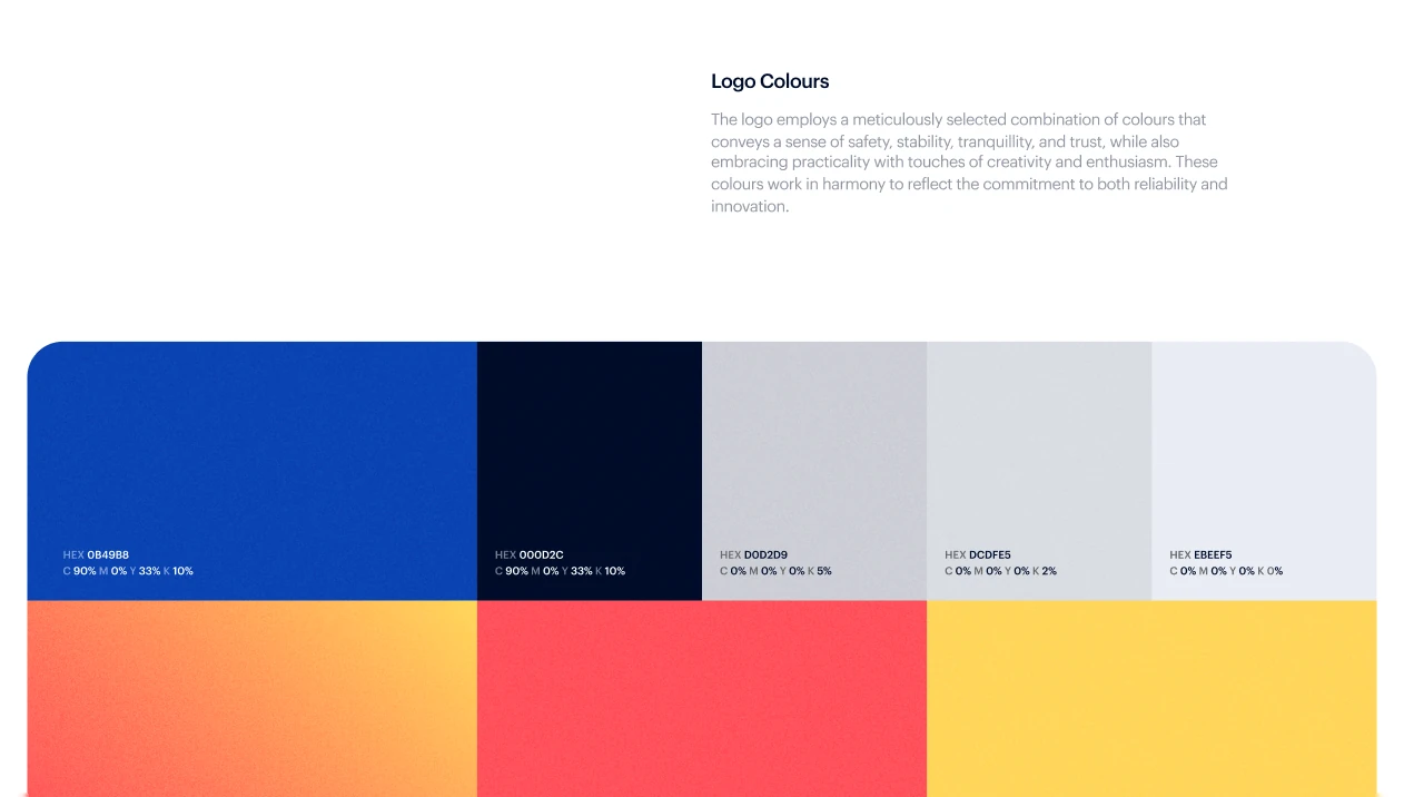 The logo colours: blue, navy, greys and the orange, red and yellow gradient