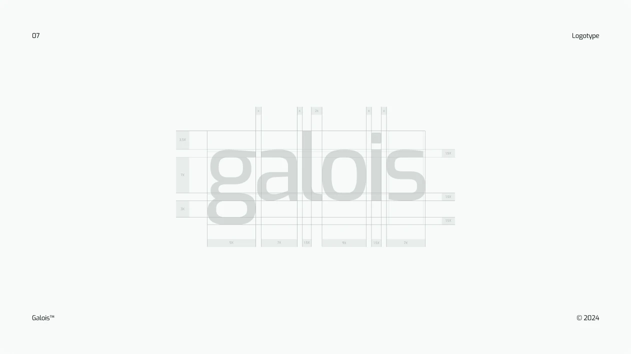 The logotype on its construction grid