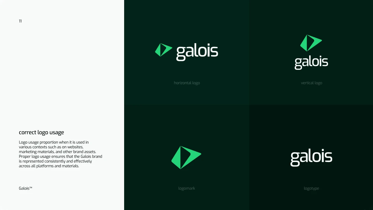 Correct logo use: horizontal, vertical, the mark and the logotype