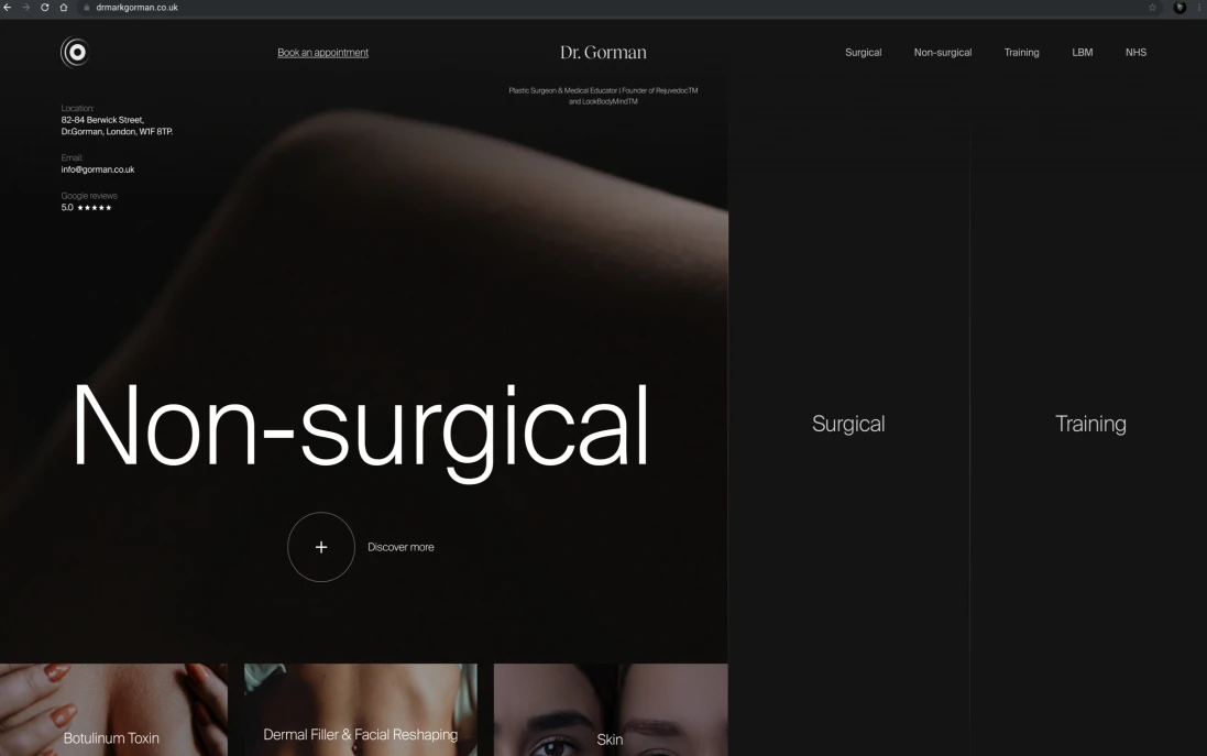 The home page: non-surgical, surgical and training