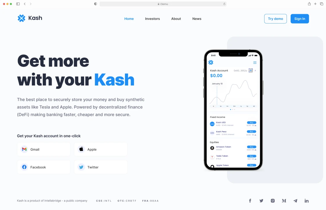 The landing page, with the app on a phone