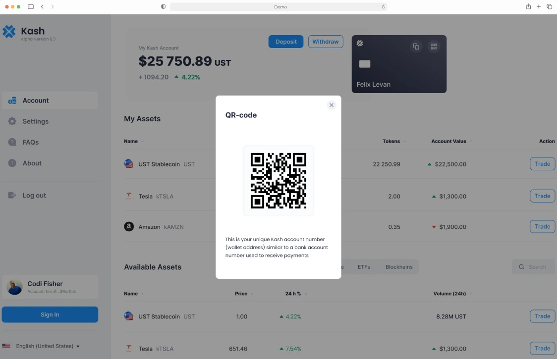 The account number as a QR code, for receiving payments