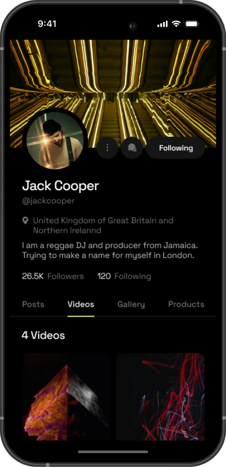 A musician’s profile on a phone, on the Videos tab
