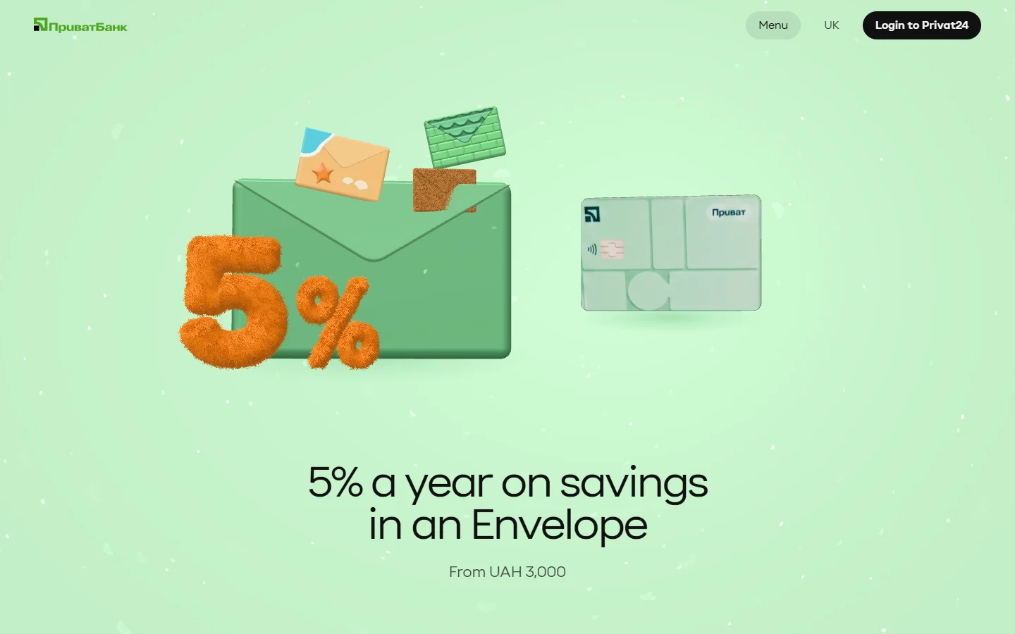 PrivatBank — Five per cent a year on savings in an Envelope