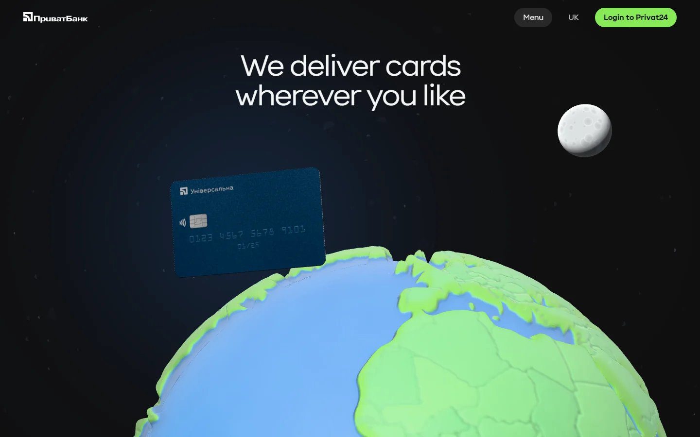 PrivatBank — Delivery wherever you like: the card over a clay globe