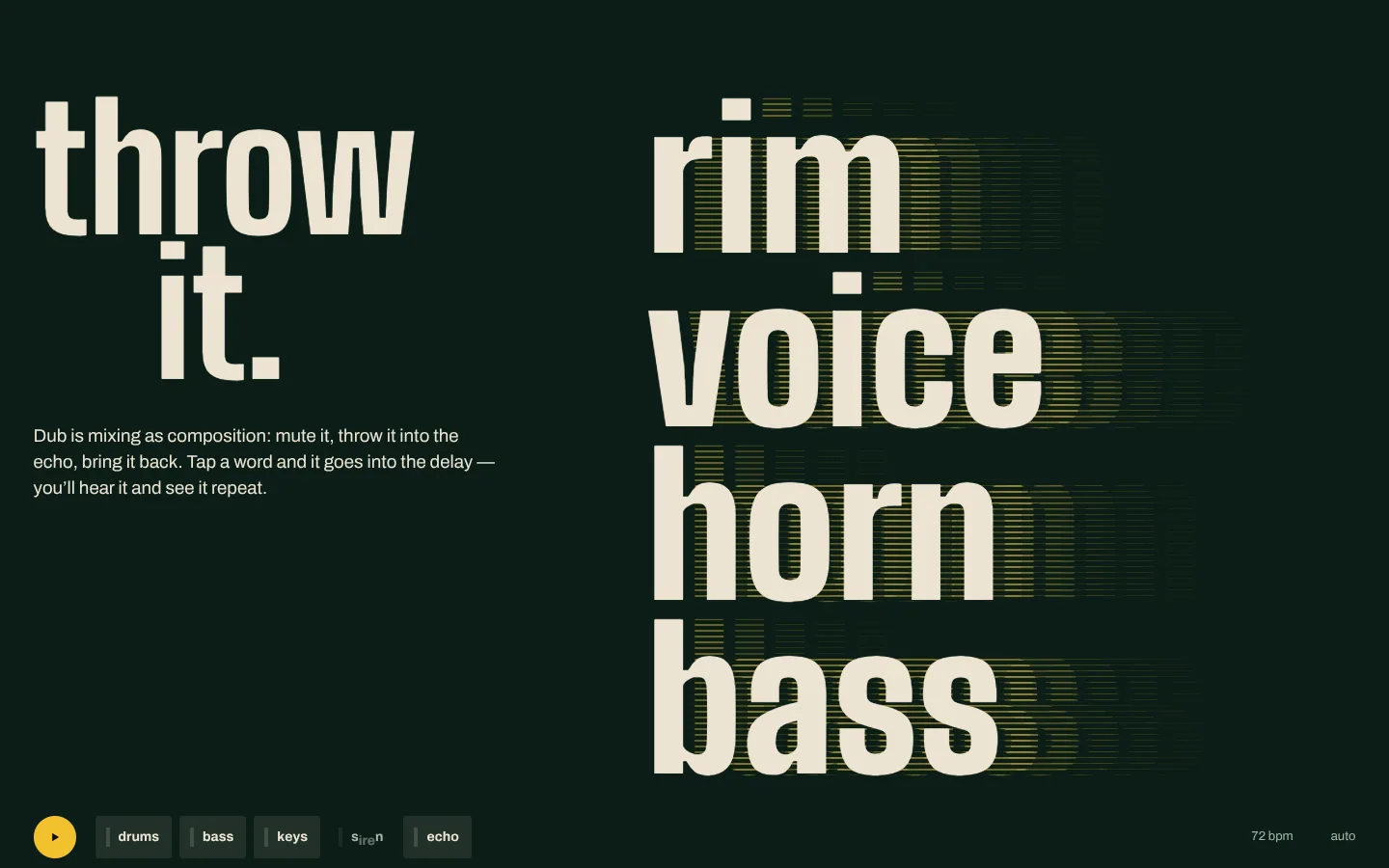 EP–40 riddim — throw it: a tapped word lands on the delay taps