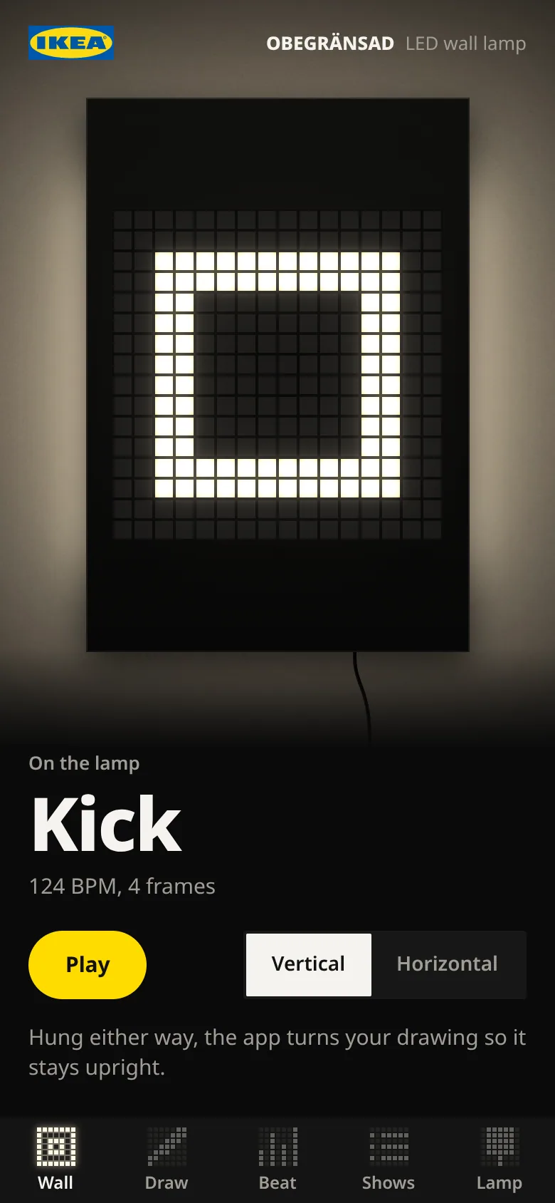 OBEGRÄNSAD Light Show — the lamp hung vertically