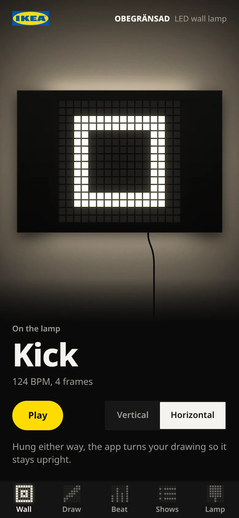 OBEGRÄNSAD Light Show — the same show with the lamp hung horizontally