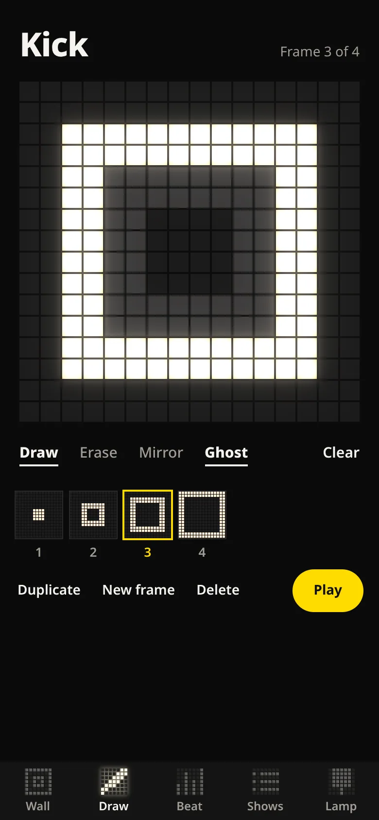 OBEGRÄNSAD Light Show — drawing a frame on the 16 × 16 grid