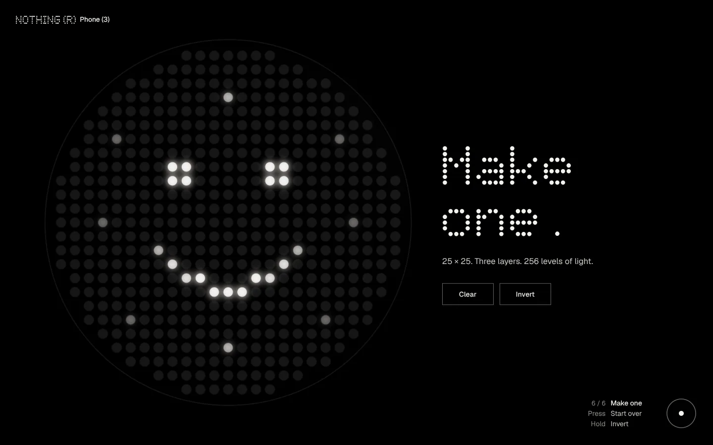Nothing Phone (3) — make one: draw on the matrix, and a dot you stay on gets brighter