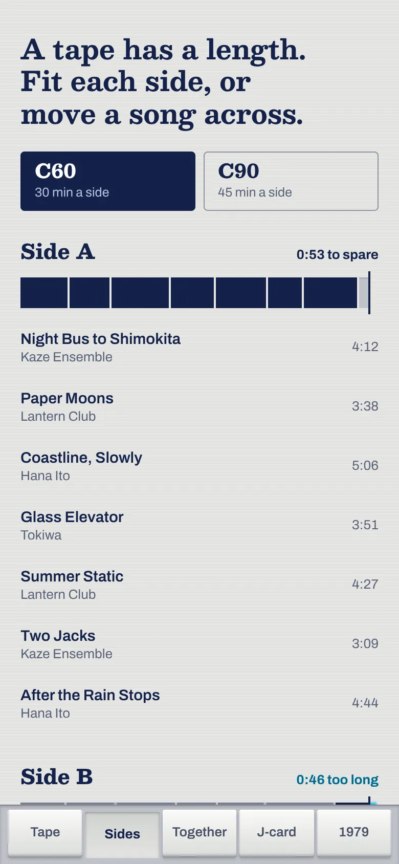 Walkman Hotline — sides, on a C60 or a C90