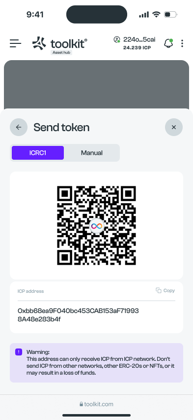 Asset hub · Receive address and QR code