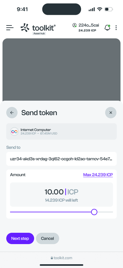 Asset hub · Recipient and transfer amount