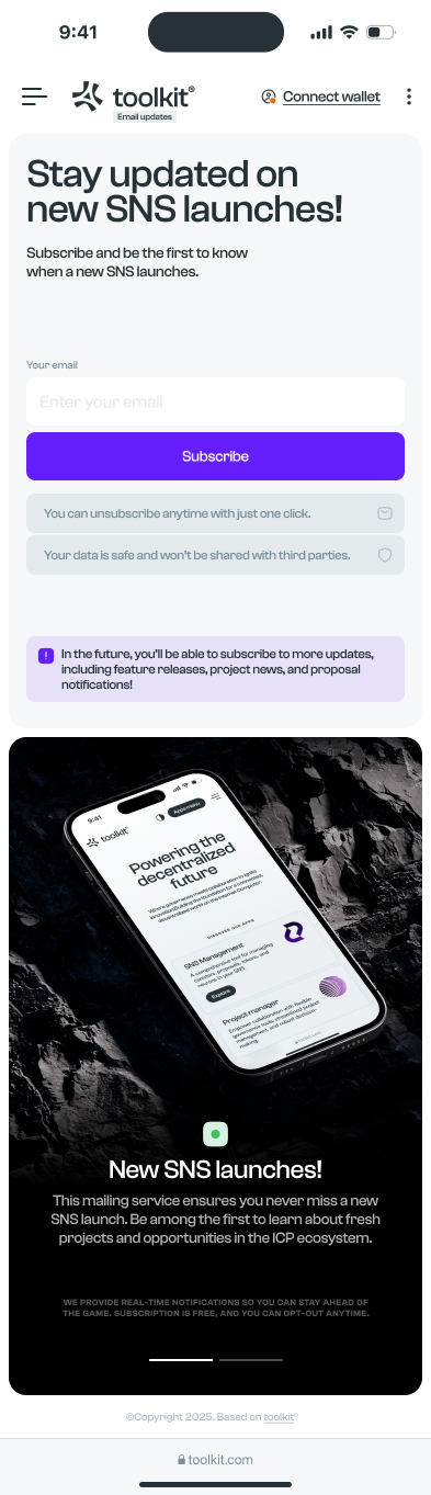 Email updates · Mobile subscription page