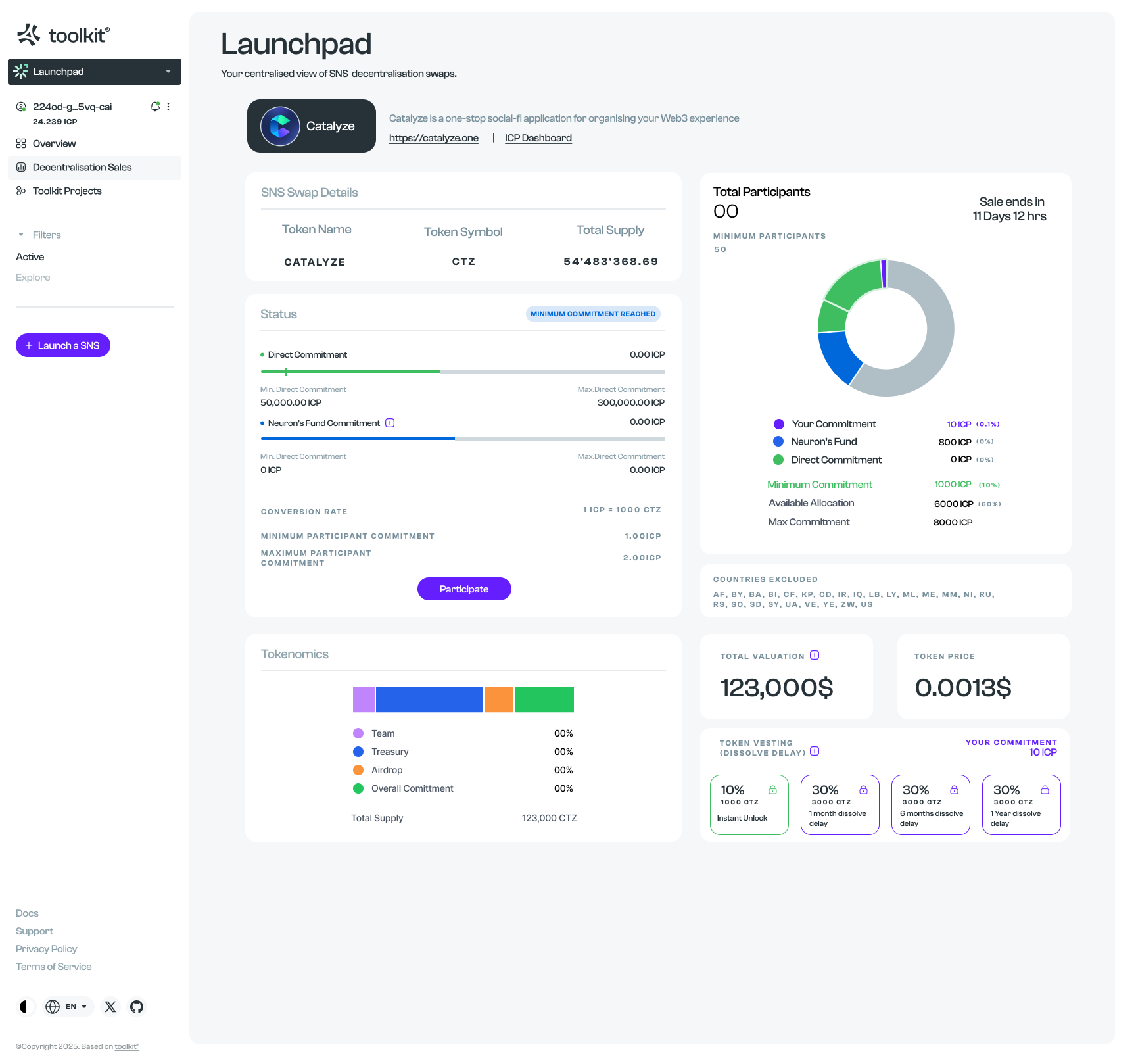 Launchpad · Swap details, allocation and participation