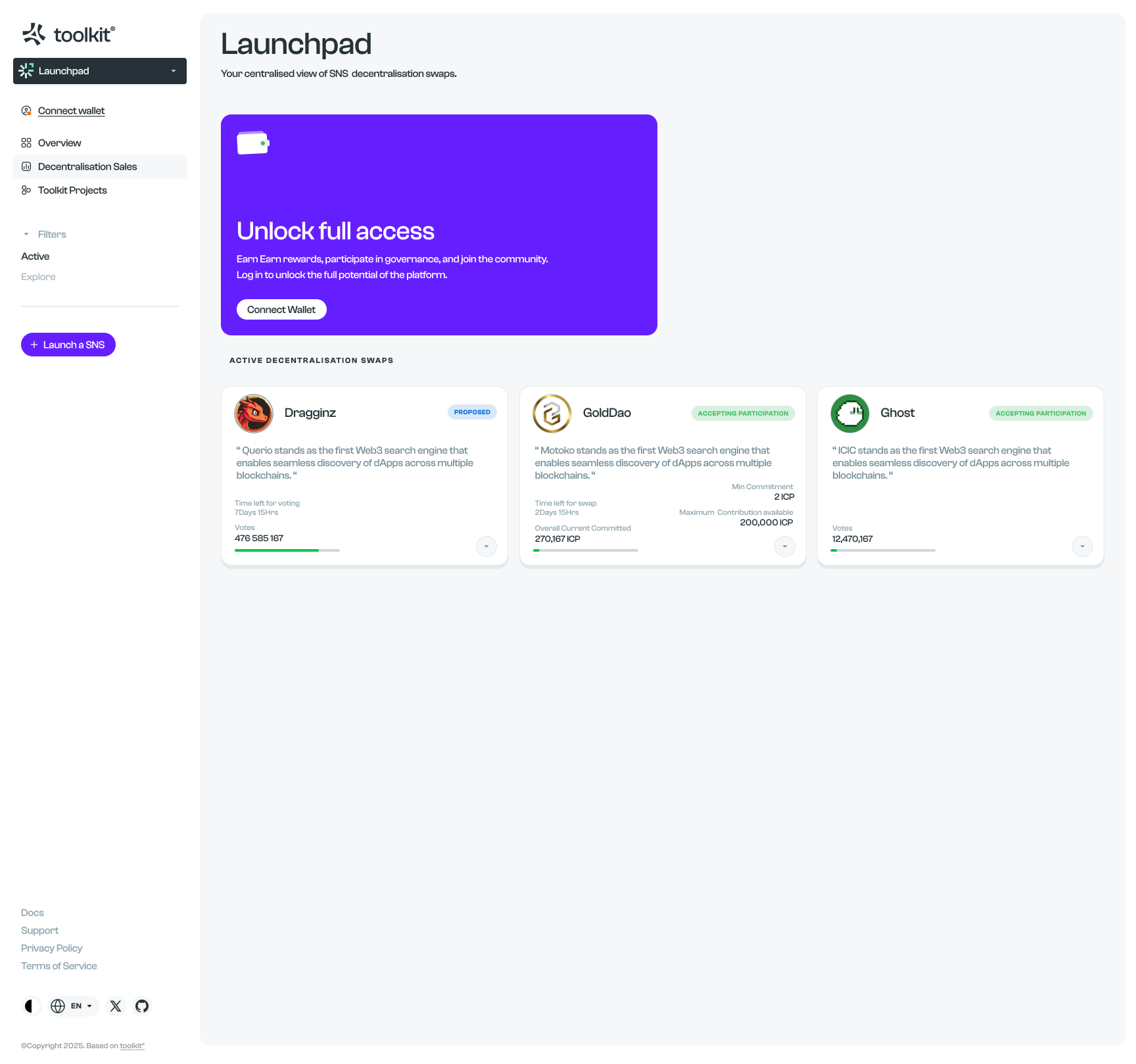 Launchpad · Public project discovery before sign-in