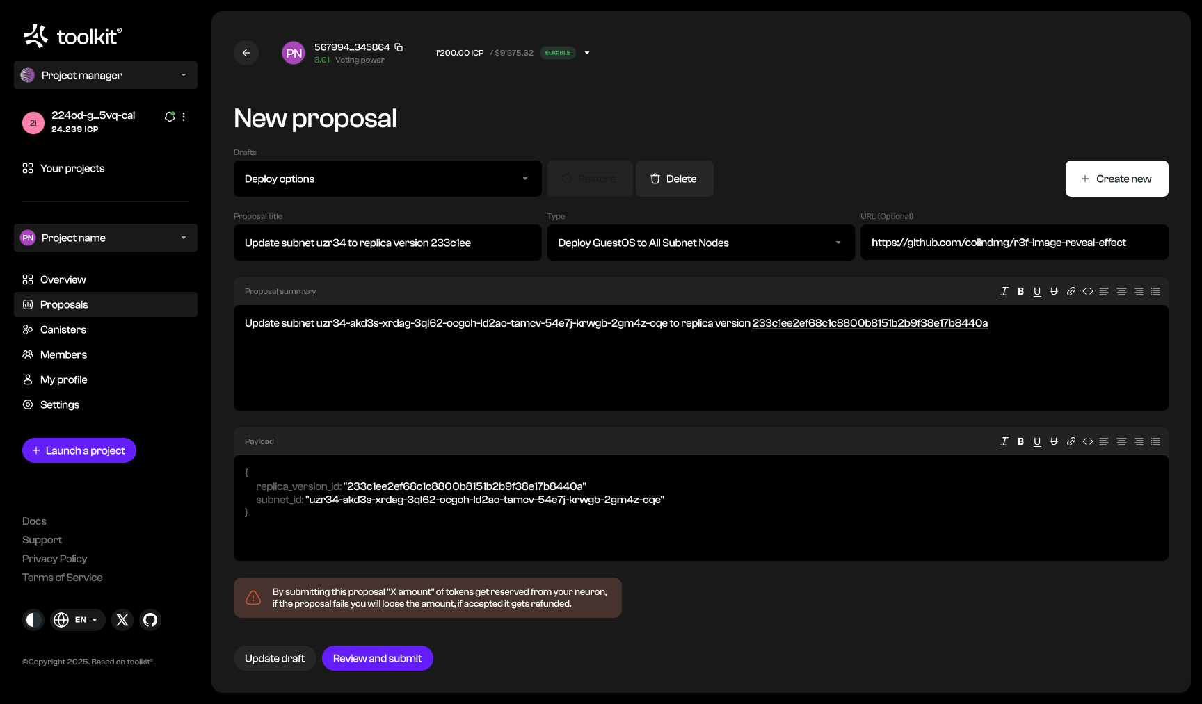 Proposals · Compose a new proposal