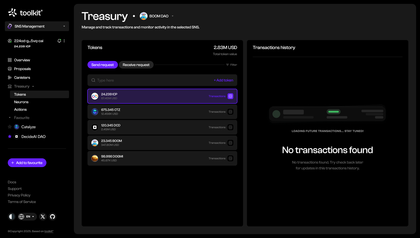 Treasury · No transactions yet