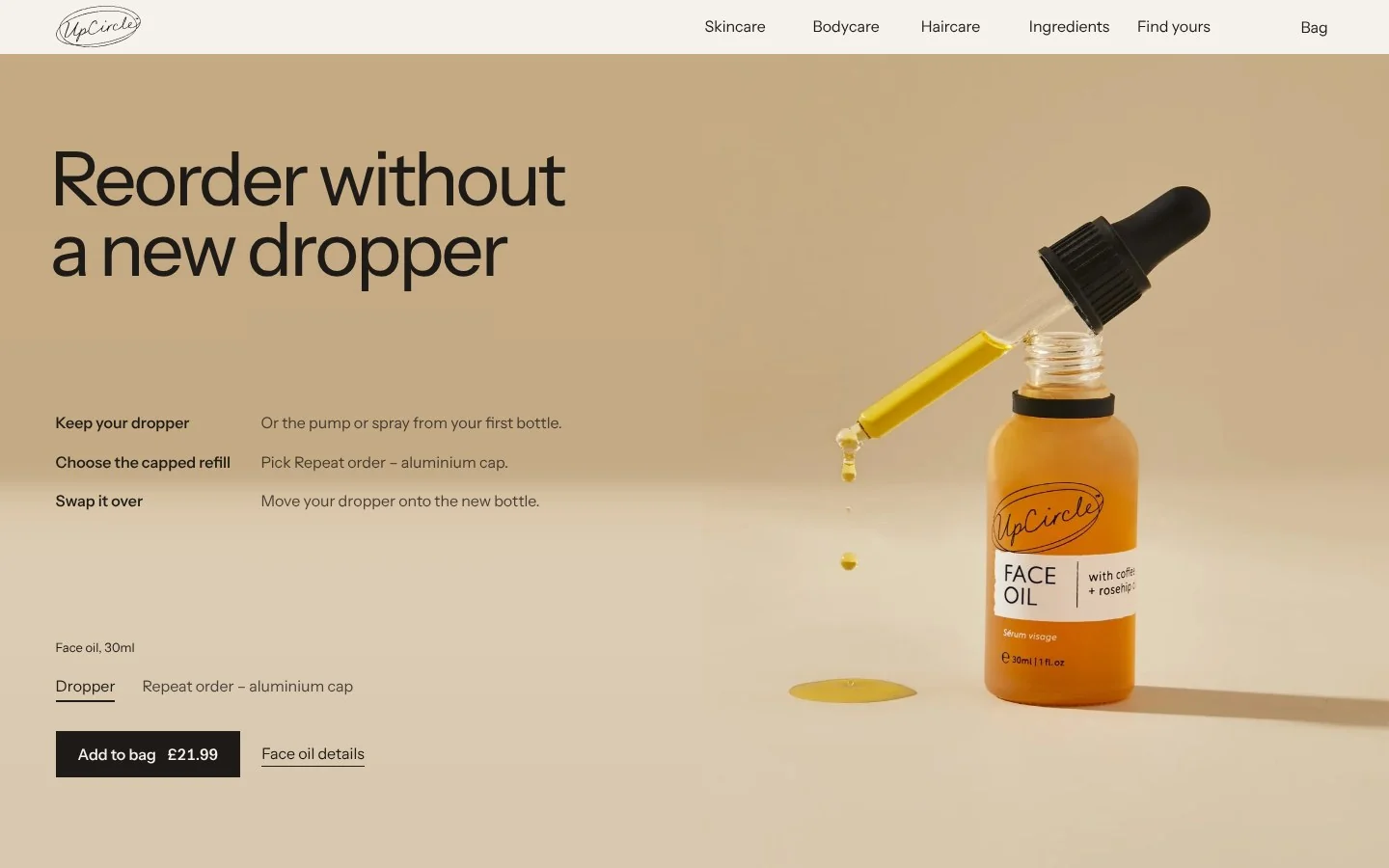 UpCircle With — reorder without a new dropper