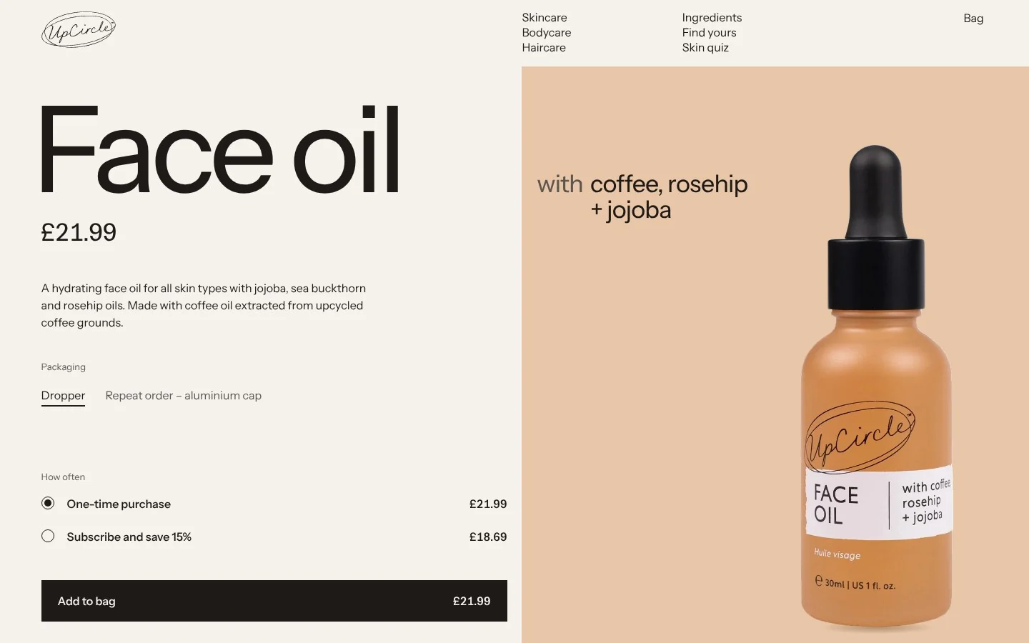 UpCircle With — face oil with used coffee grounds