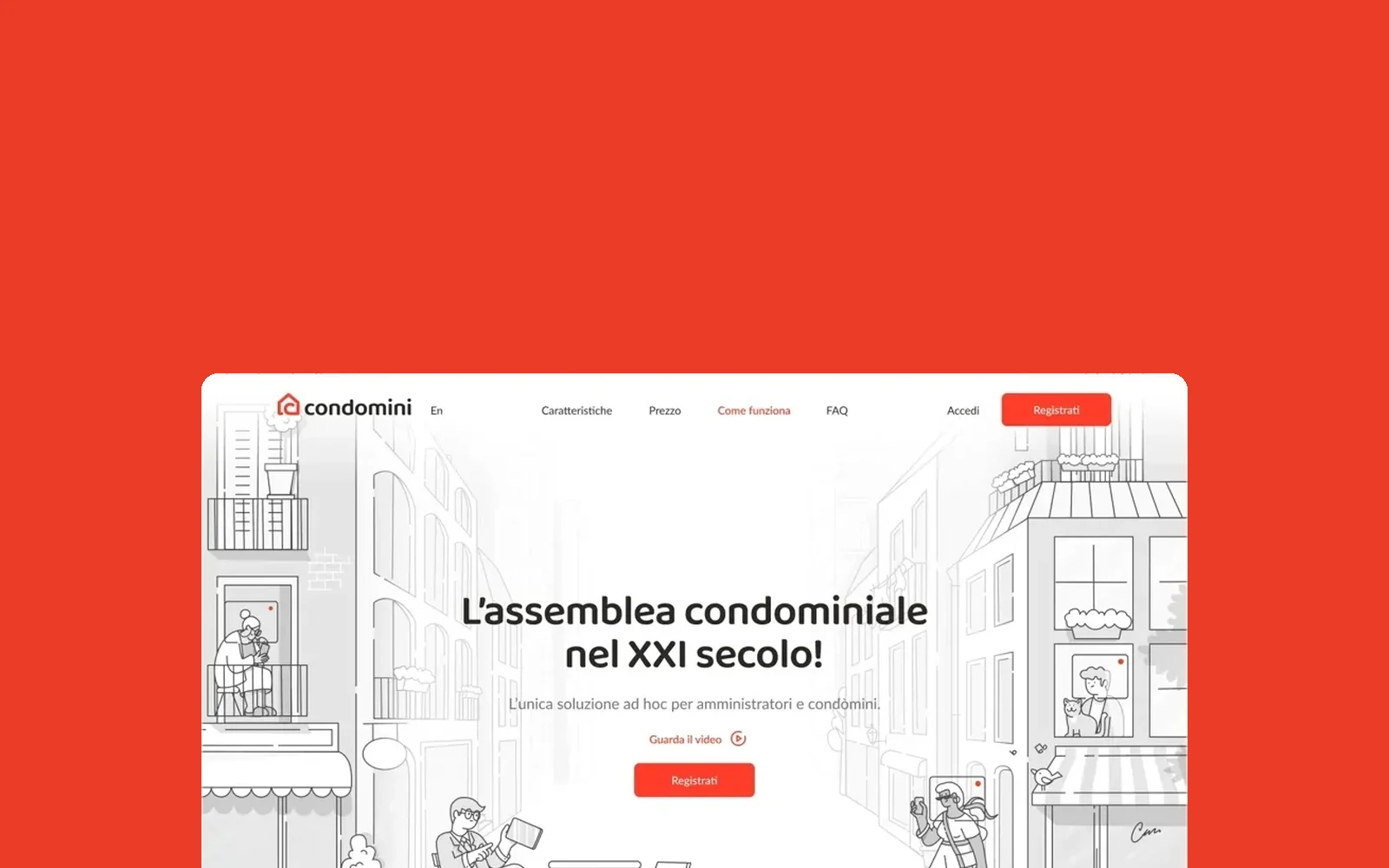 Condomini — the landing page on red