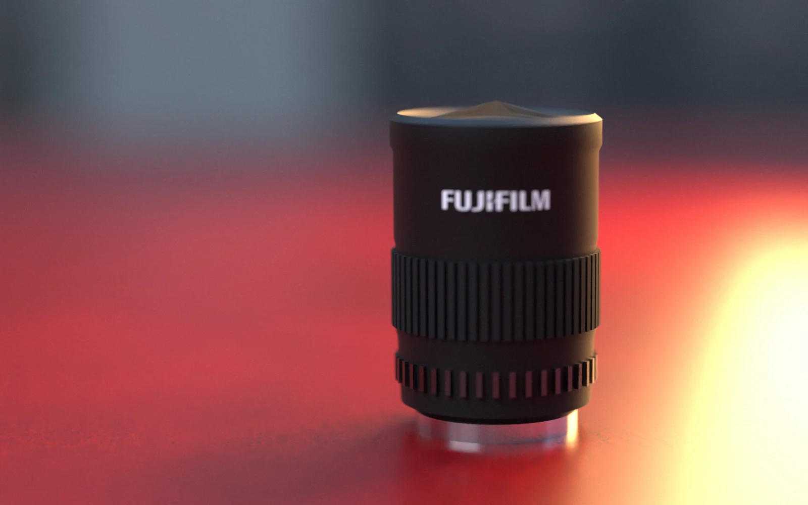 X Mount Lens Finder — a FUJIFILM lens in red light