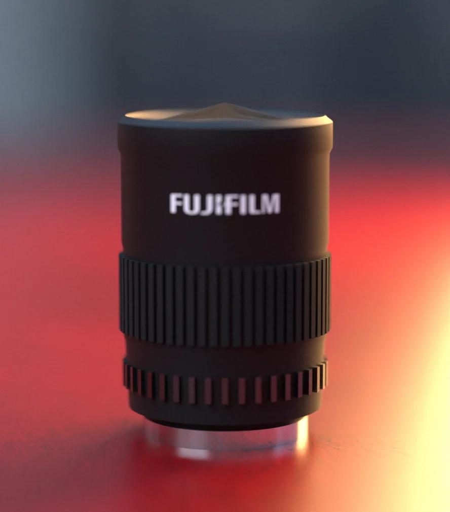 X Mount Lens Finder — a FUJIFILM lens in red light