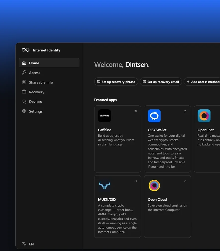 id.ai — signed-in home on a display and a phone