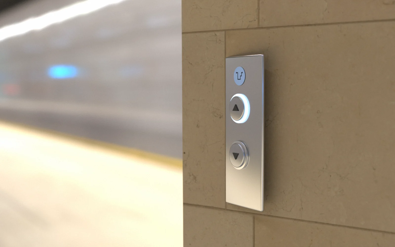Level — lift buttons set in a stone wall