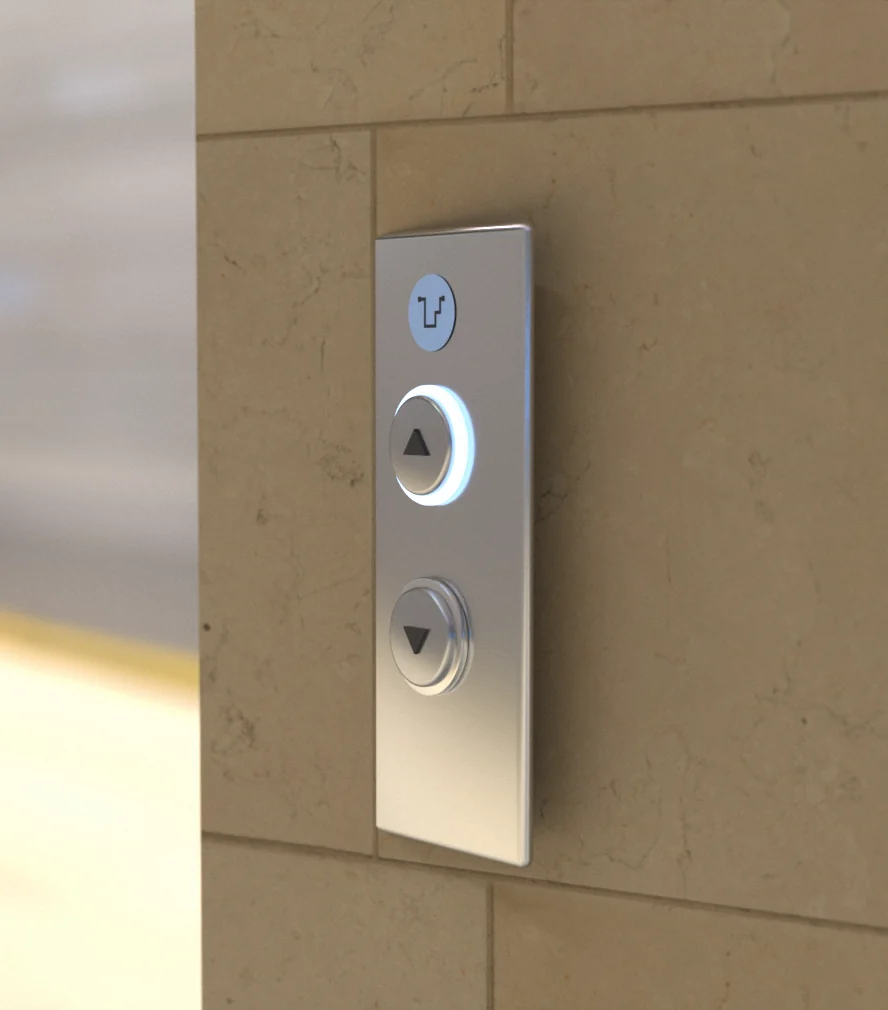 Level — lift buttons set in a stone wall