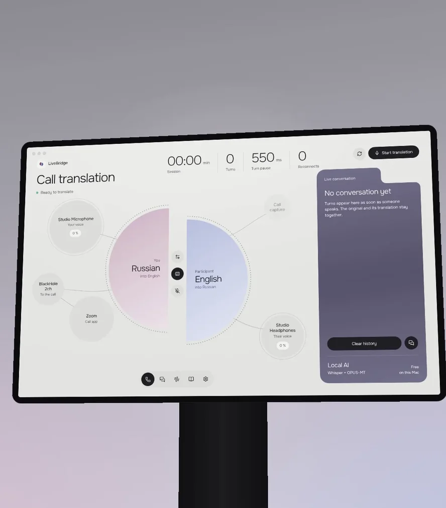 LiveBridge — call translation on a screen on a stand
