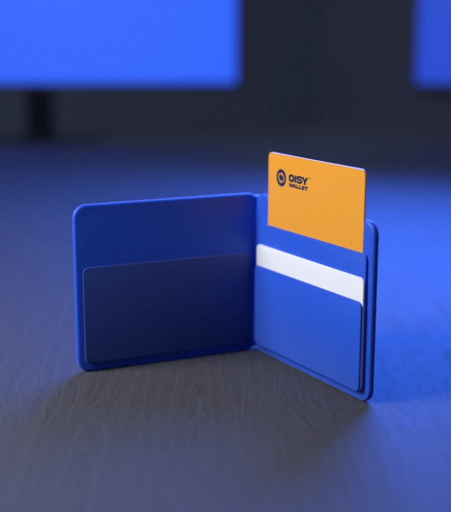 Oisy — wallet portfolio on a display and a phone