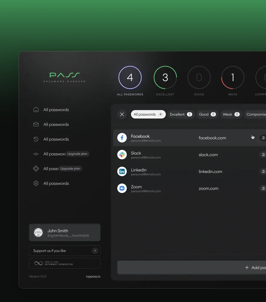 Pass — password vault on a display