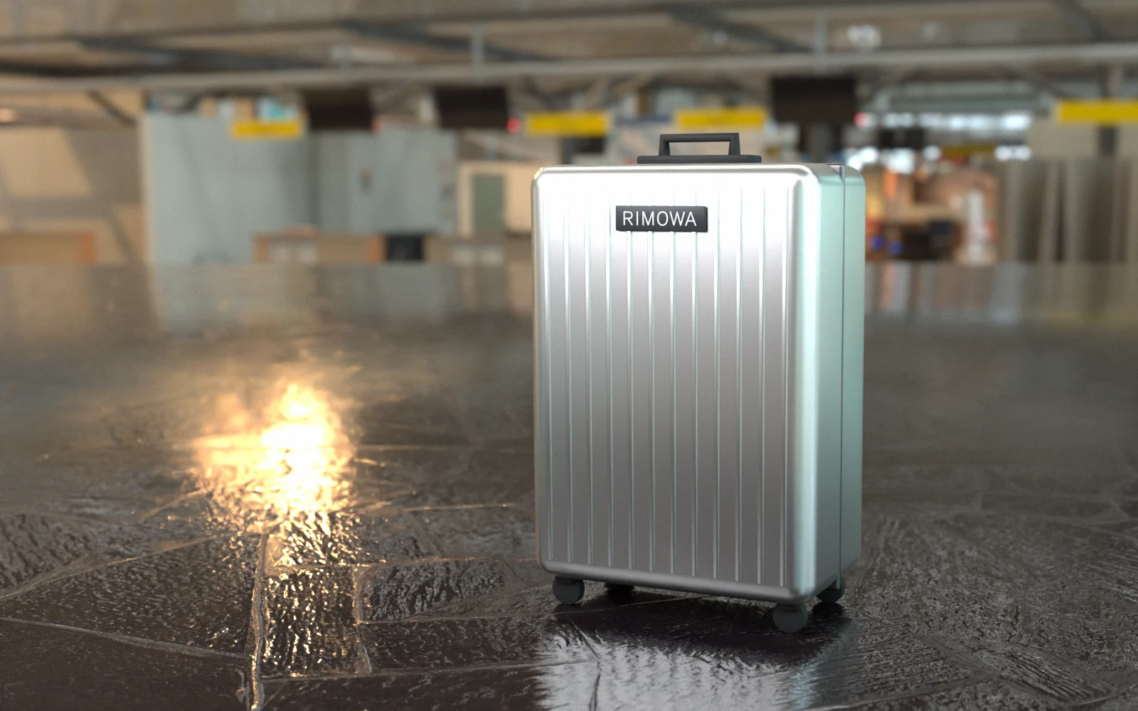RIMOWA Patina — the grooved aluminium case in an airport hall