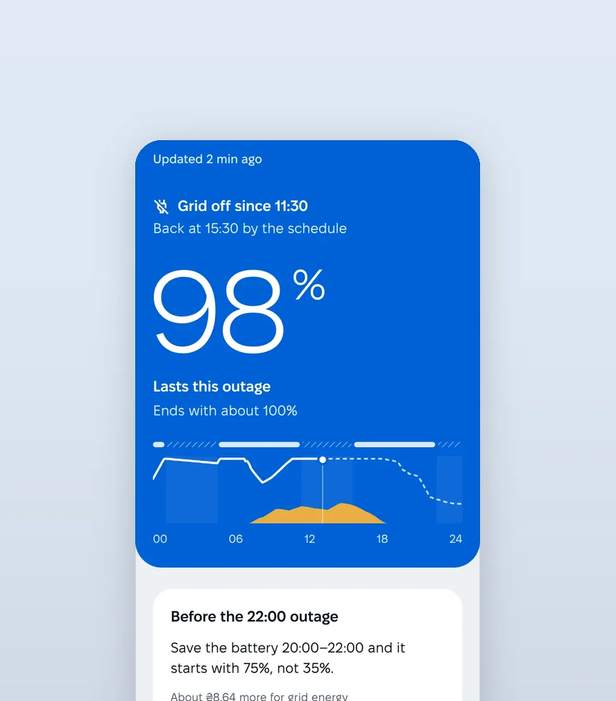 SOLARMAN Smart — the battery screen during a grid outage