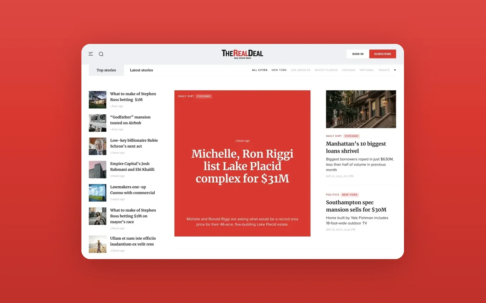 The Real Deal — the news homepage on red