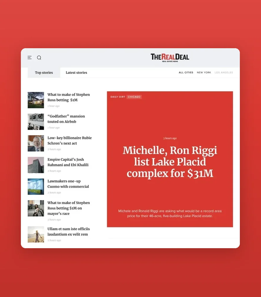 The Real Deal — news homepage on a display