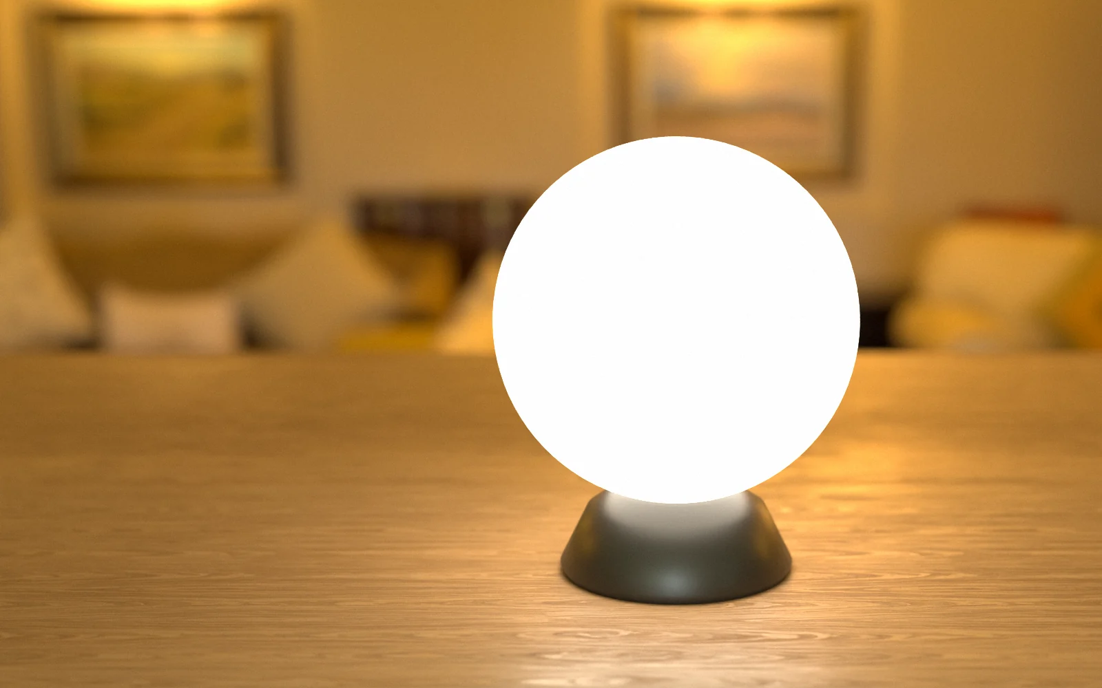 Toolkit Home — a round lamp glowing on a table at evening