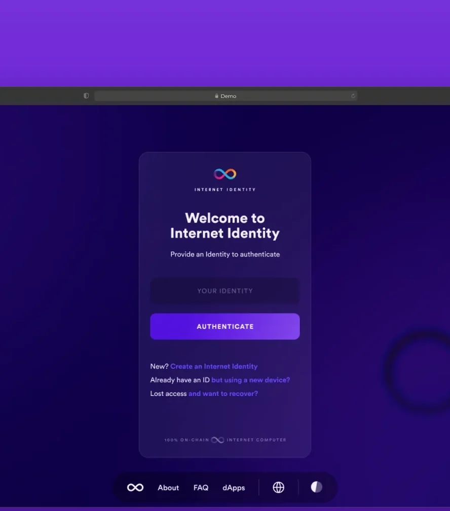 Internet Identity — sign-in on a display