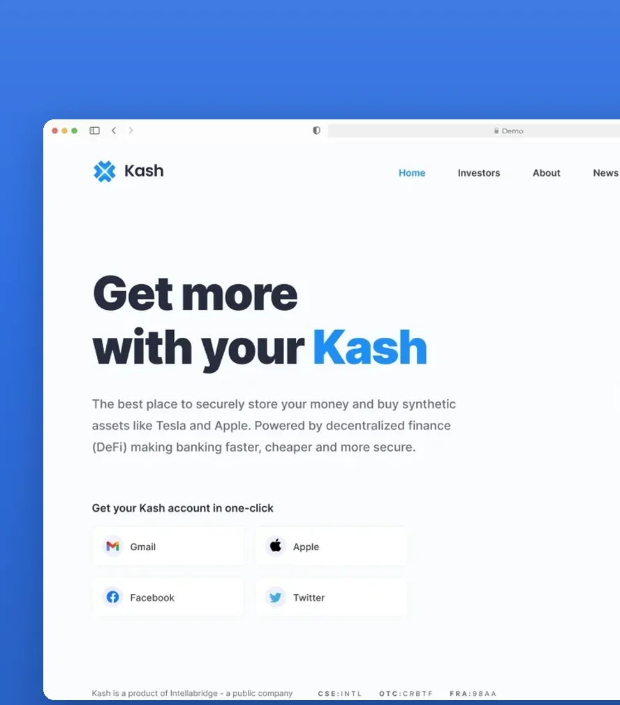Kash — landing page on a display