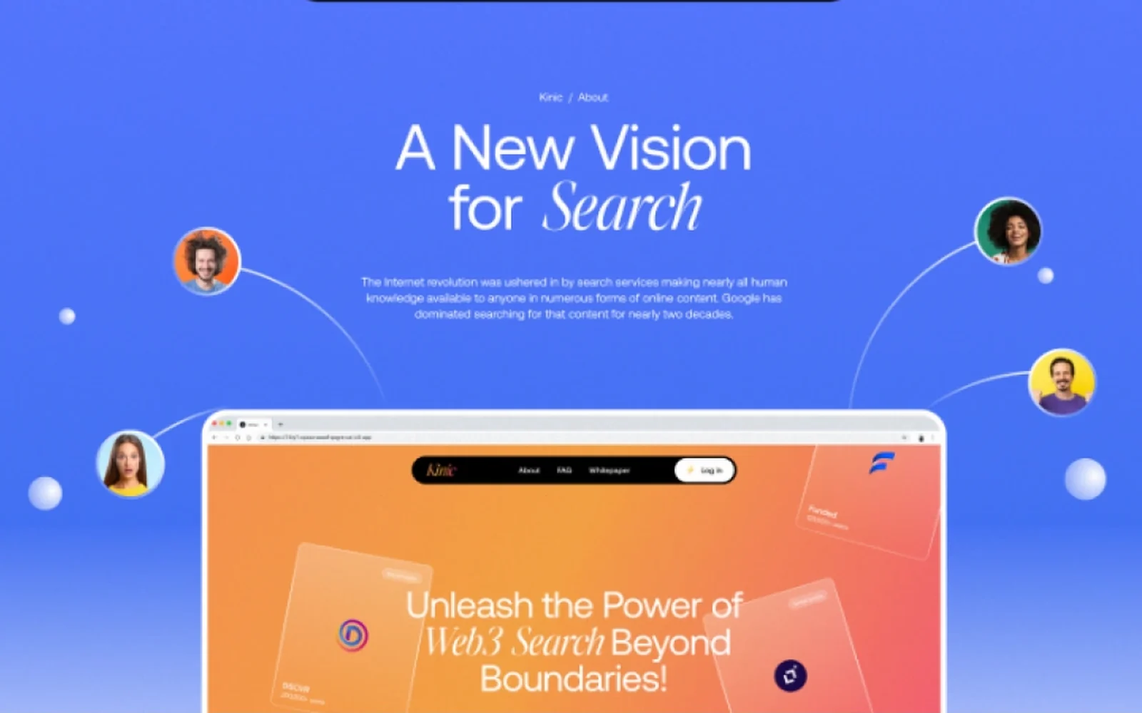 Kinic — the landing page, «A New Vision for Search»