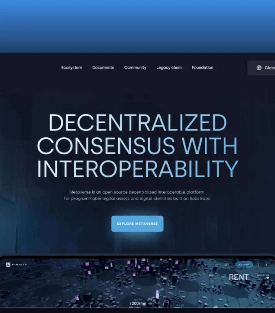 Vircity — metaverse platform website on a display